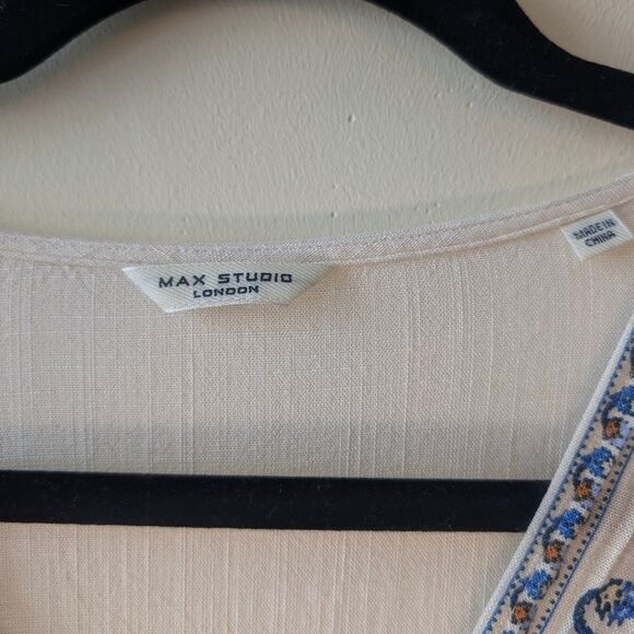Max Studio Floral Tie Front Top In Cream Blue Multi Size Small - Picture 6 of 7